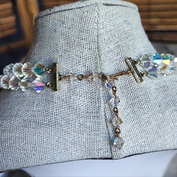 Heavily Faceted Vintage Large Bicone Aurora Borealis Clear Crystal Dual Necklace - Picture 2 of 7